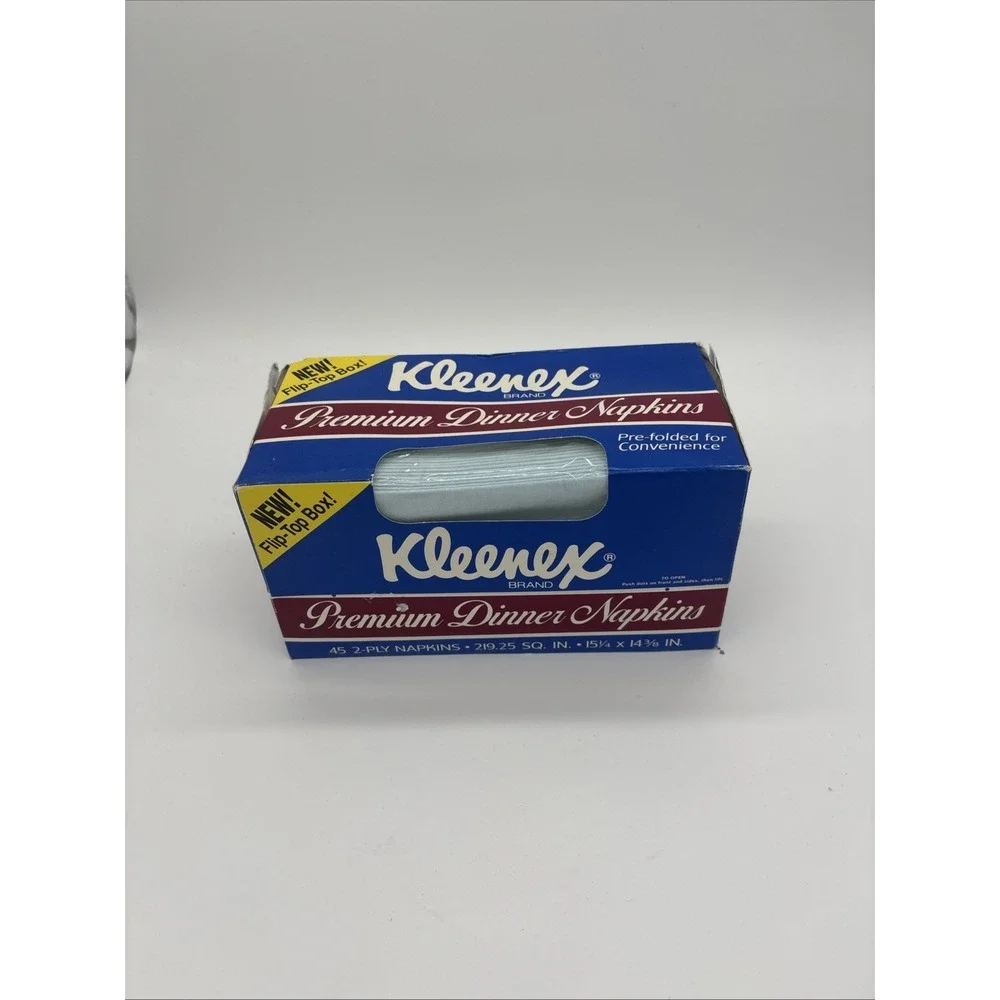 New Vintage Kleenex Dinner Napkins Flip Top‎ Box 1989 Sealed USA